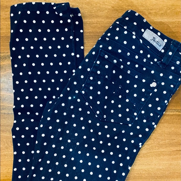 Justice Premium Skinny Blue & White Polkadot Jeans - Picture 2 of 4